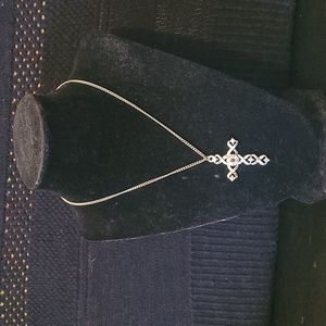 Silver Toned Beautiful Shine Jeweled Cross Necklace